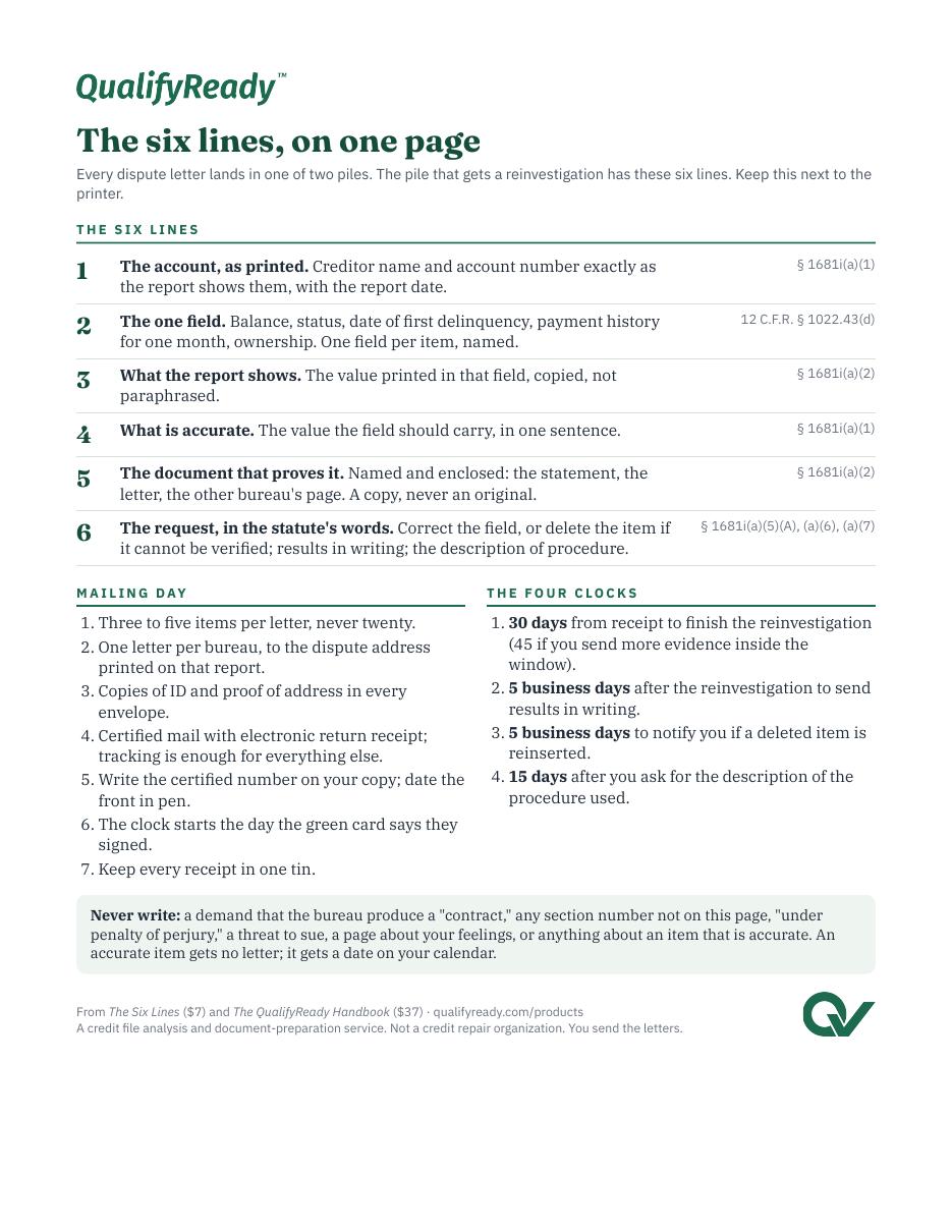 The six lines, on one page